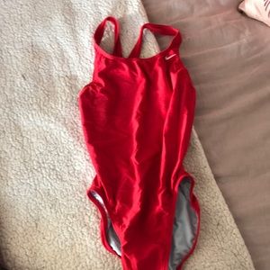 Red one piece Nike bathing suit